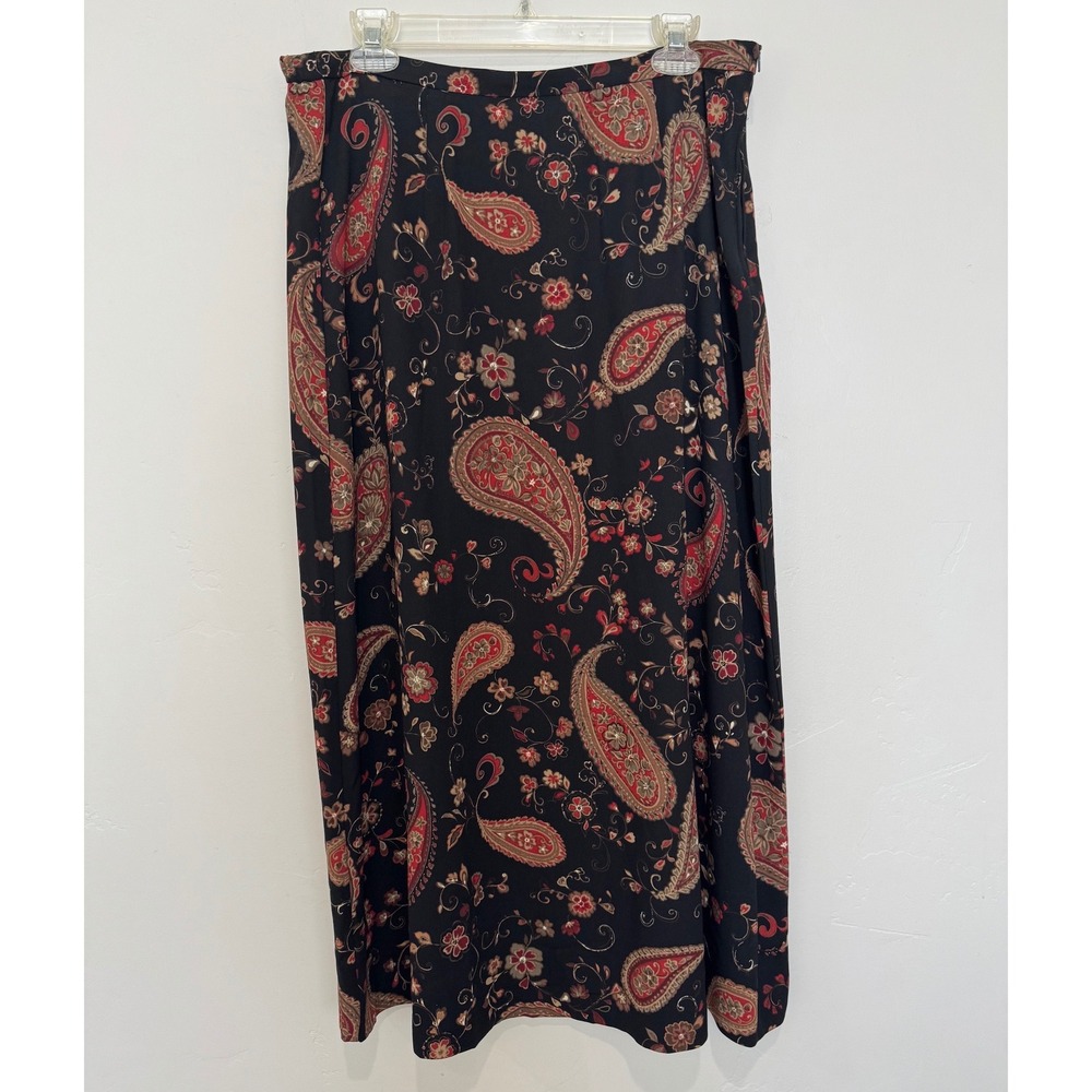Vintage Paisley Floral Midi Skirt Black Red Size 14 Boho Chic Whimsigoth